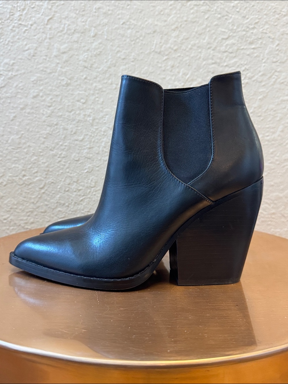 bp Black Leather Chelsea Ankle Boot with Block Heel